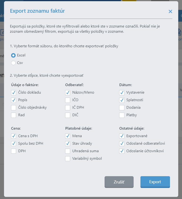 Pop-up export